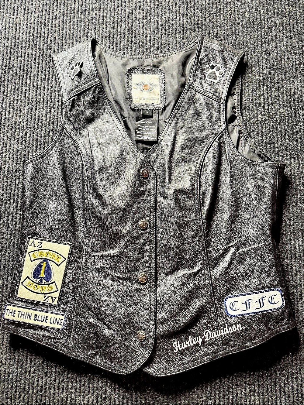 Harley Davidson Women’s M Black Pigskin Leather Biker Vest Patch Motorcycle